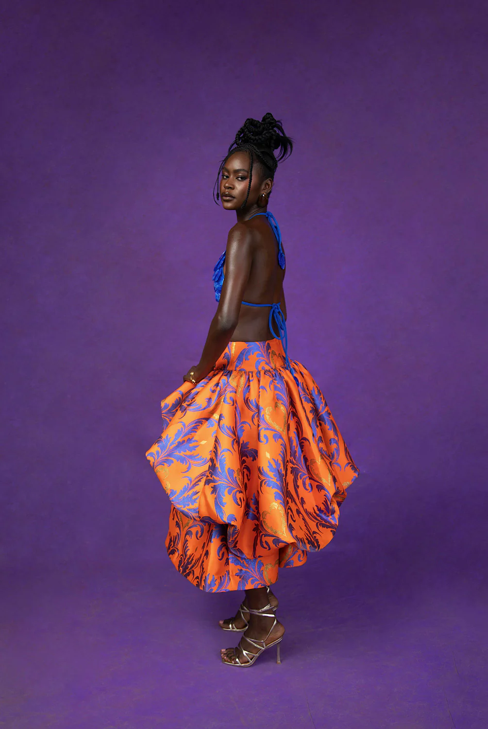 Adeola Printed Brocade Bubble  Skirt - Orange - Image 4