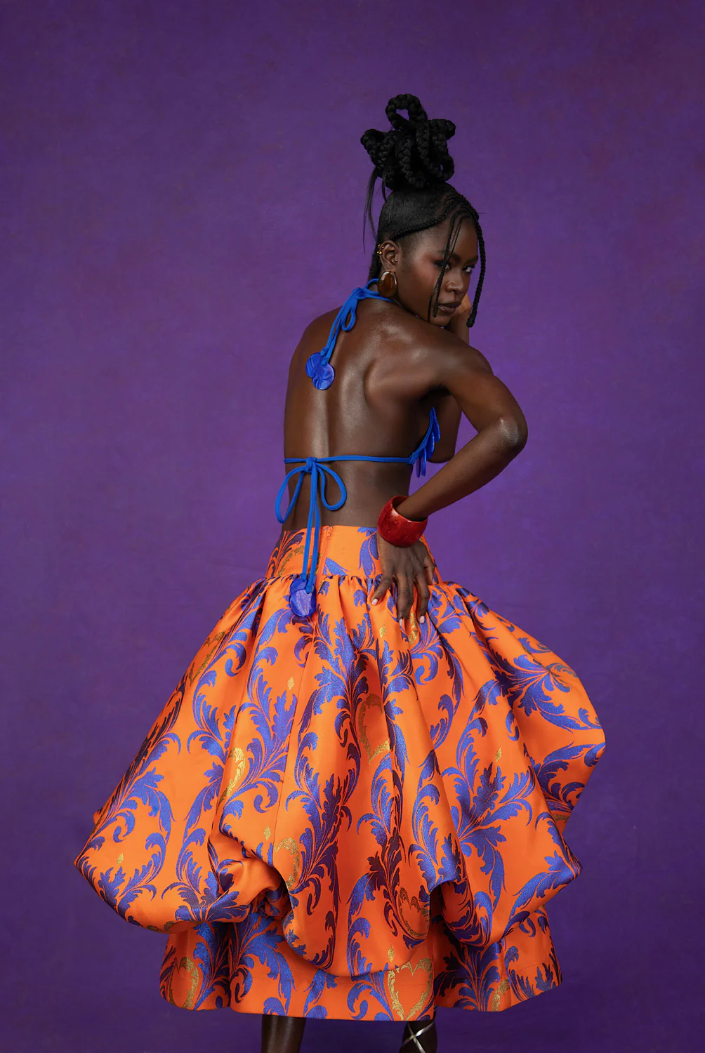 Adeola Printed Brocade Bubble  Skirt - Orange - Image 5