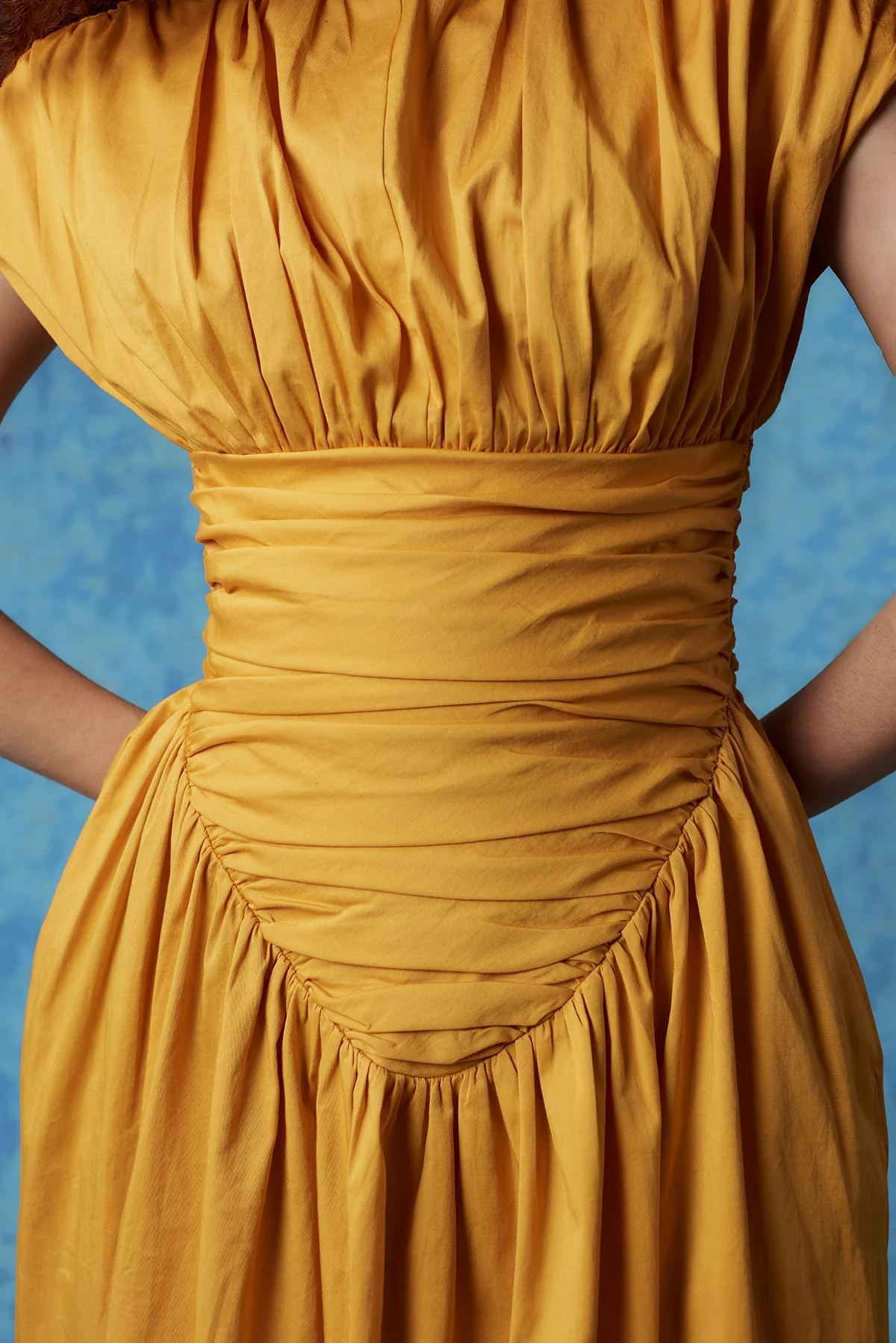 Adesuwa Ruched Cotton Long Dress - Yellow Ochre - Image 3