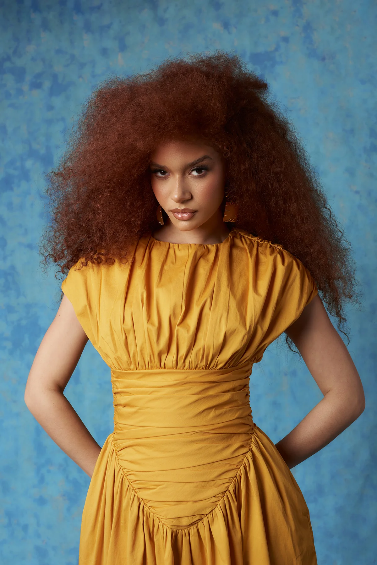 Adesuwa Ruched Cotton Long Dress - Yellow Ochre - Image 4
