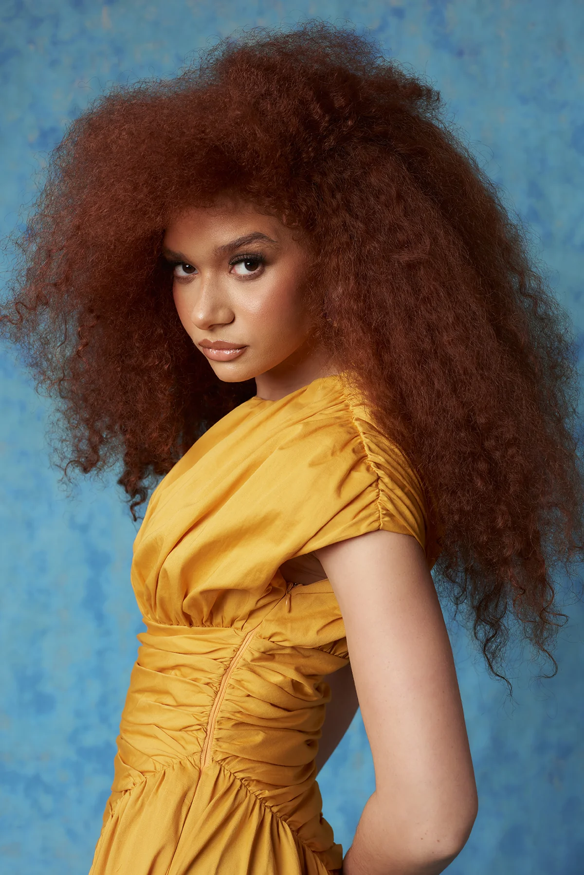 Adesuwa Ruched Cotton Long Dress - Yellow Ochre - Image 6