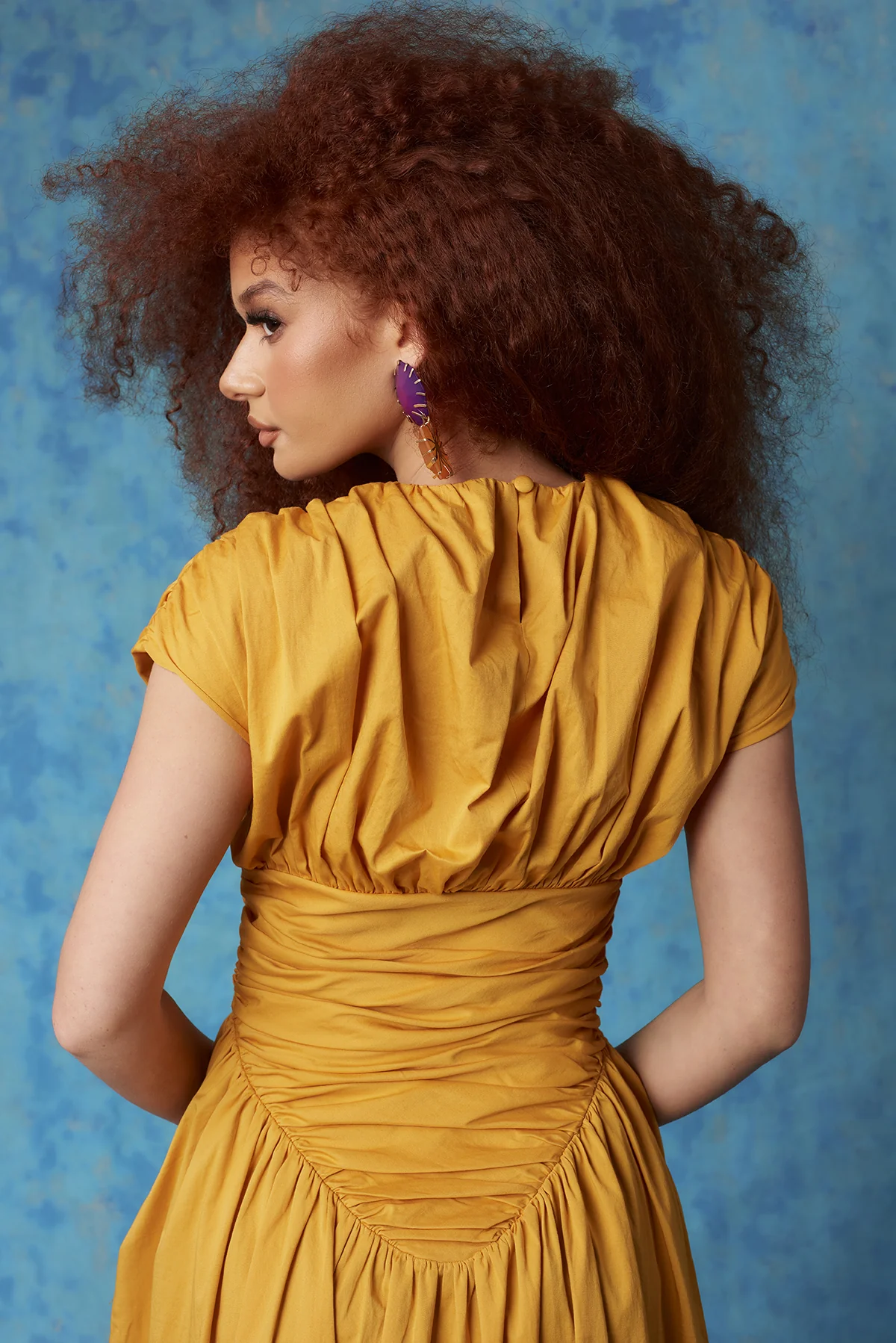 Adesuwa Ruched Cotton Long Dress - Yellow Ochre - Image 8