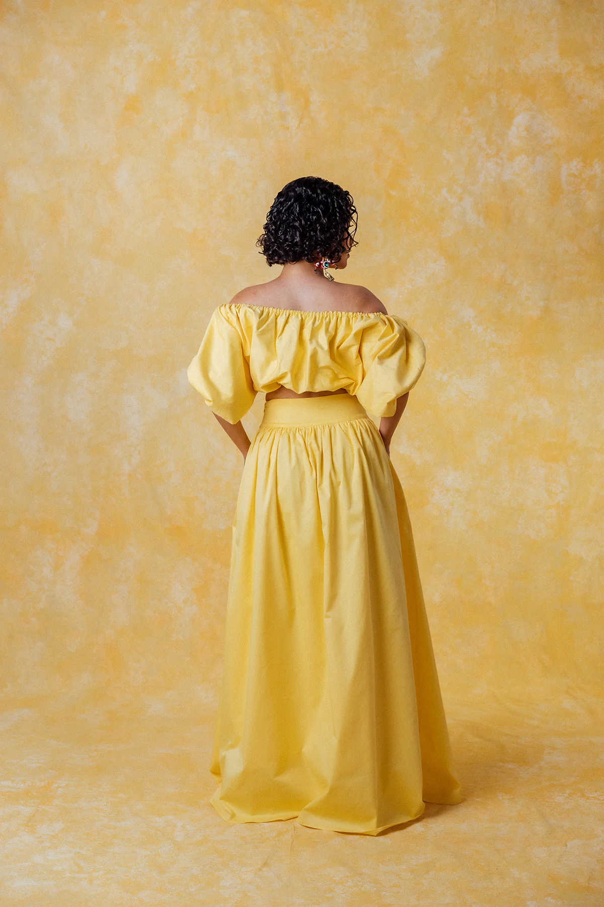 Amaya Puff Gathered Cropped Cotton Top - Yellow - Image 7