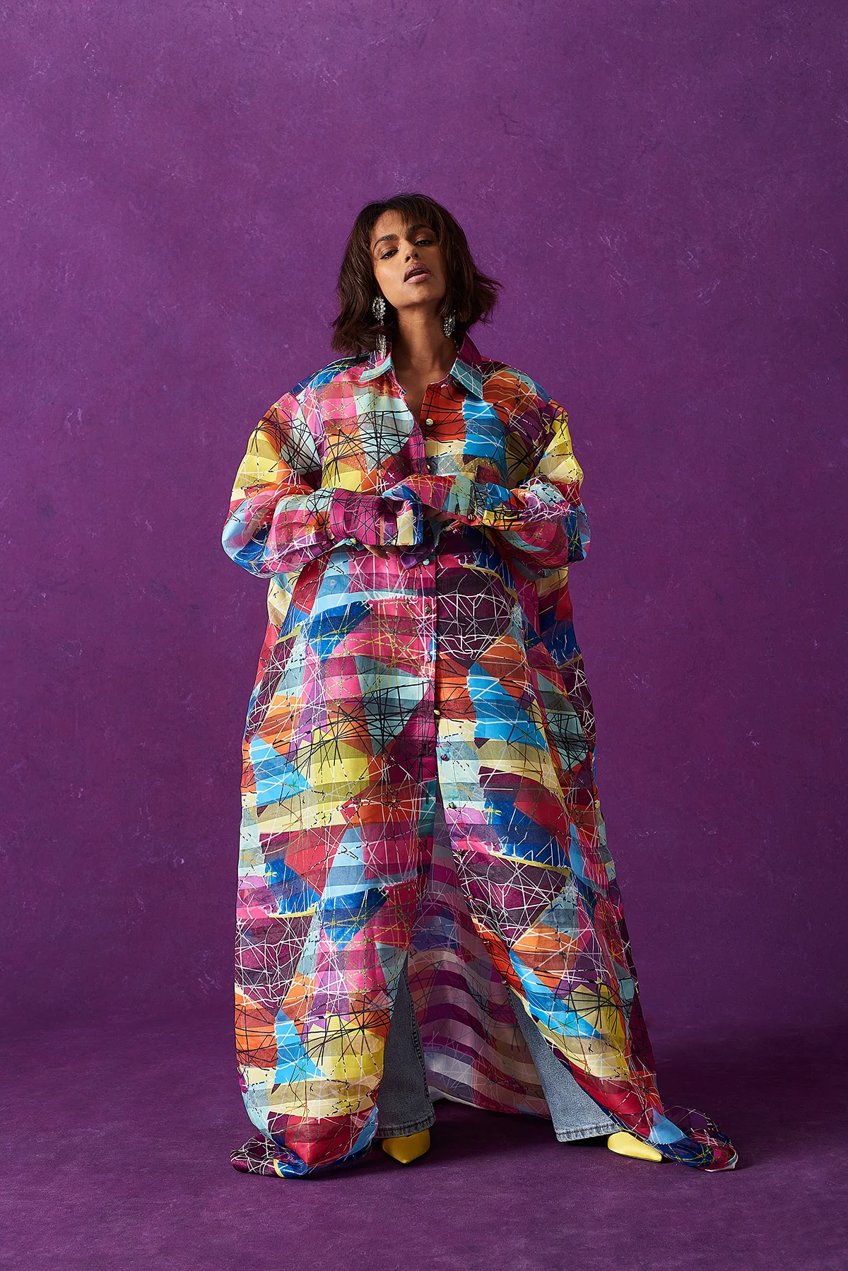 Amira Technical Organza Oversized Long Sleeve Shirt Dress - Image 3