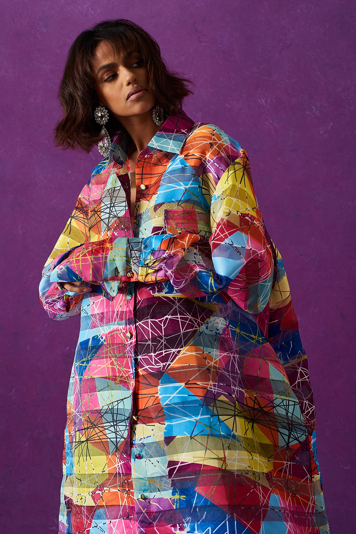 Amira Technical Organza Oversized Long Sleeve Shirt Dress - Image 5