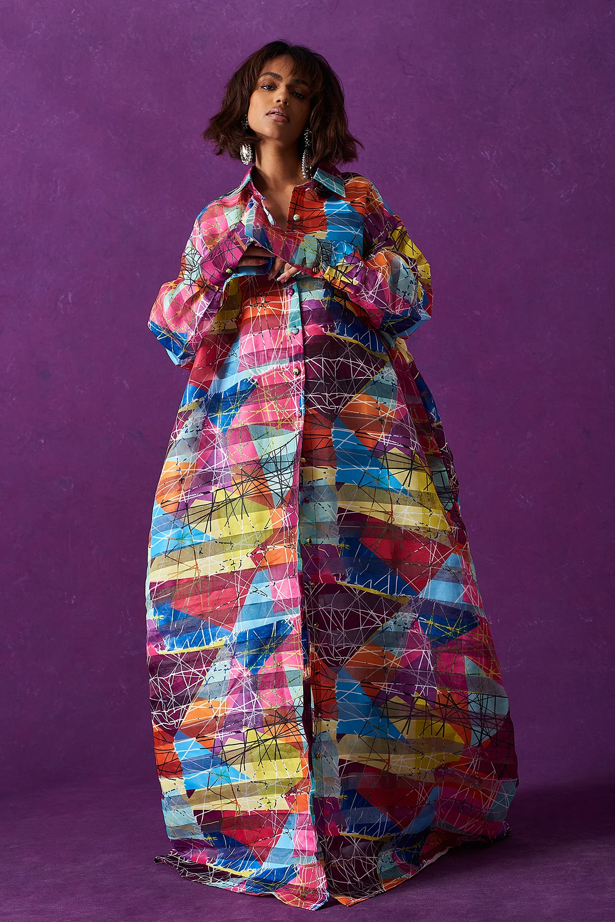 Amira Technical Organza Oversized Long Sleeve Shirt Dress - Image 8