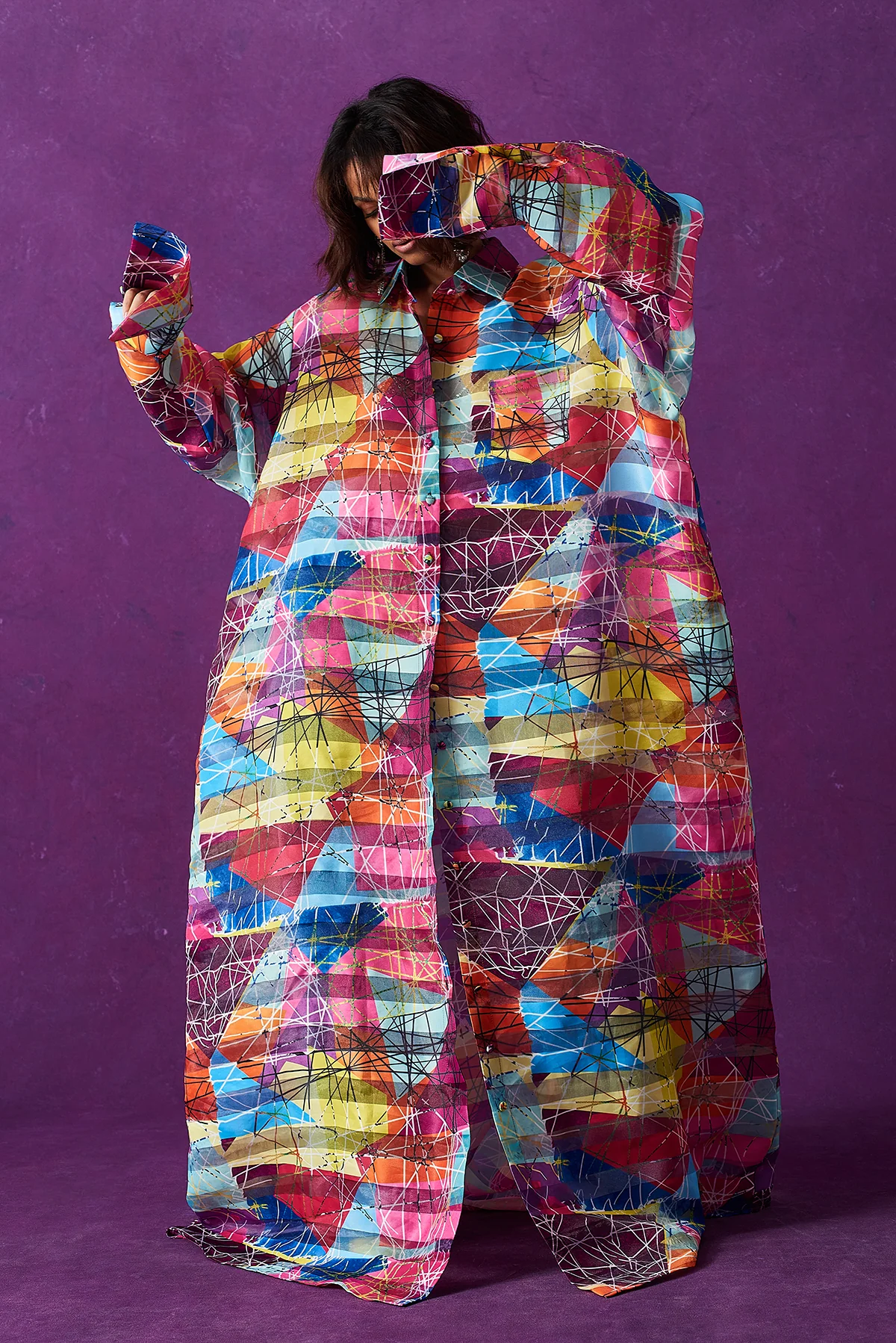 Amira Technical Organza Oversized Long Sleeve Shirt Dress - Image 9