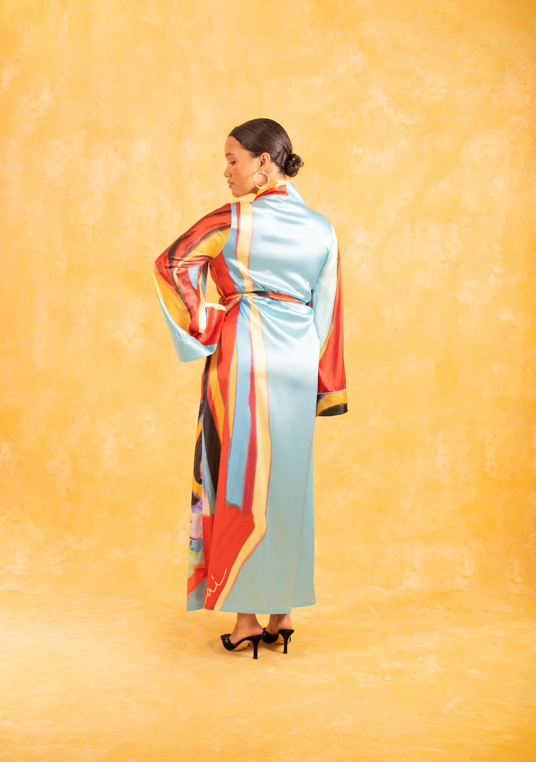 Anaya Silky Satin Printed Robe - Isimi Print - Blue - Image 3