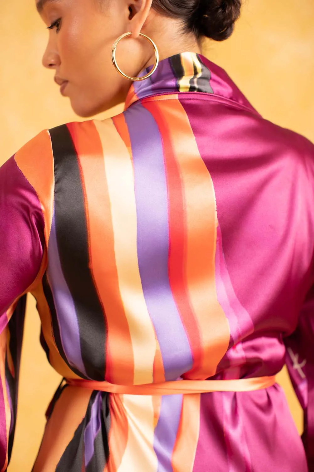 Anaya Silky Satin Printed Robe - Isimi Print - Magenta - Image 4