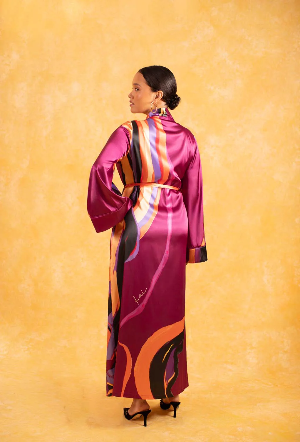 Anaya Silky Satin Printed Robe - Isimi Print - Magenta - Image 5