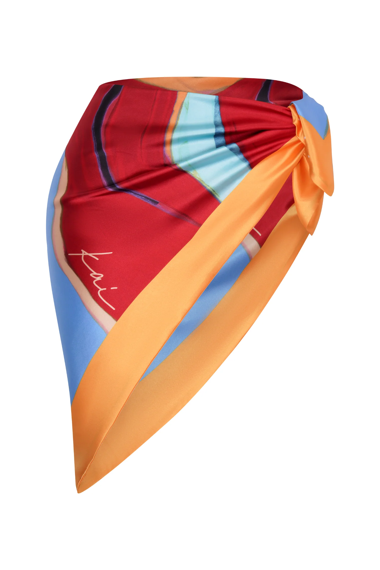 Elysia Silky Satin Scarf - Isimi Print - Blue - Image 4
