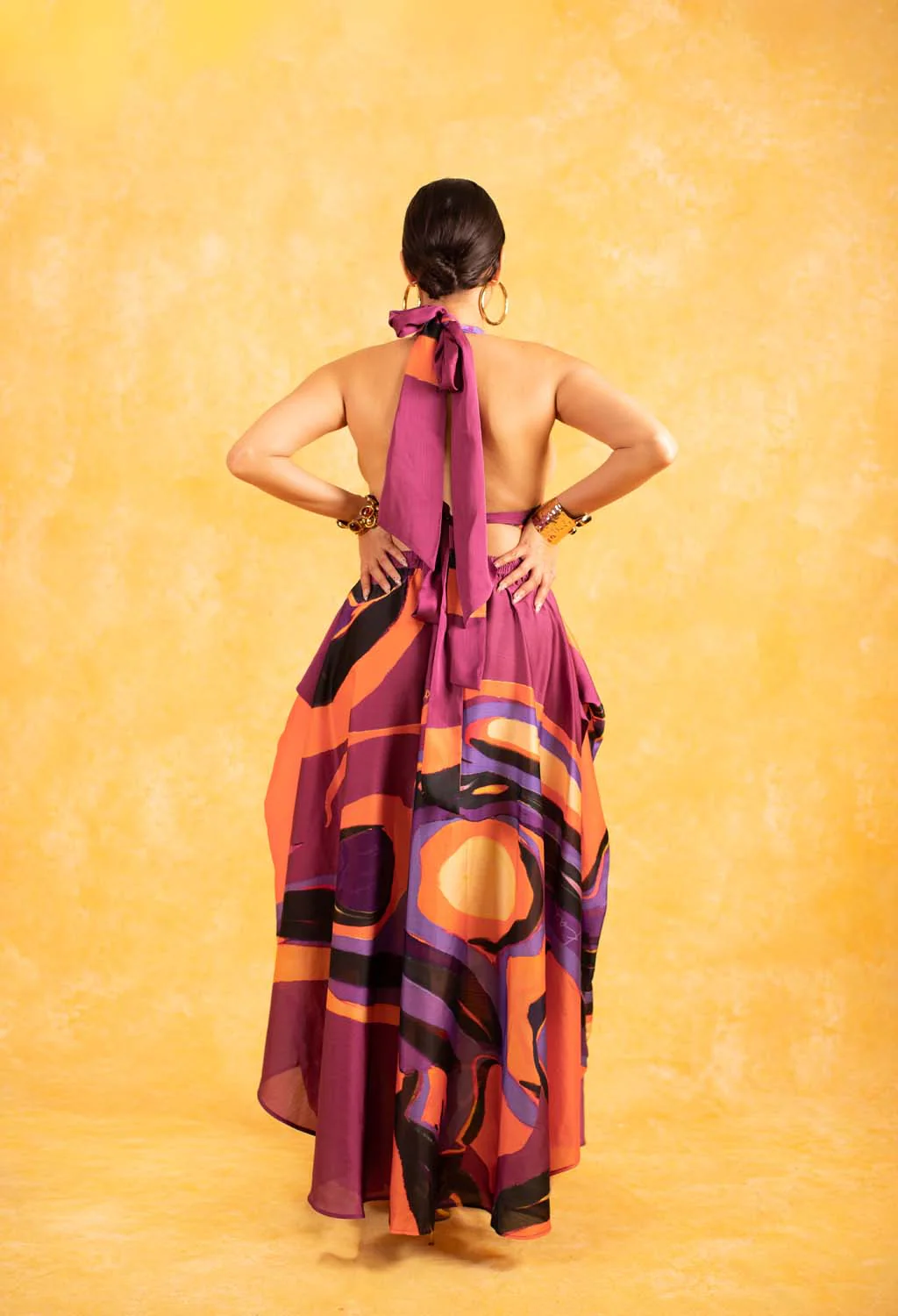 Indira Halter Silky Satin Printed Top - Isimi Print - Magenta - Image 5