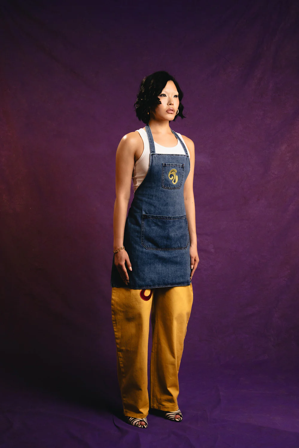 Kai Denim Embroidered Logo Apron - Denim Blue - Image 6