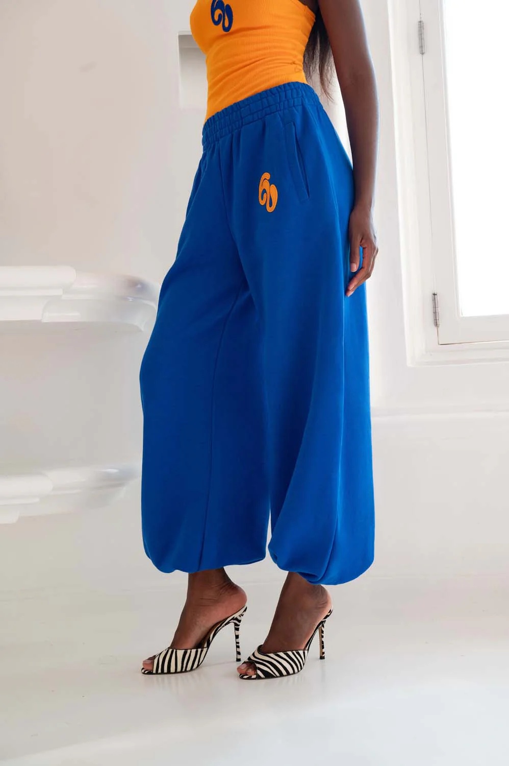Kaia Logo Embroidered Cotton Parachute Sweatpants - Cobalt - Image 5
