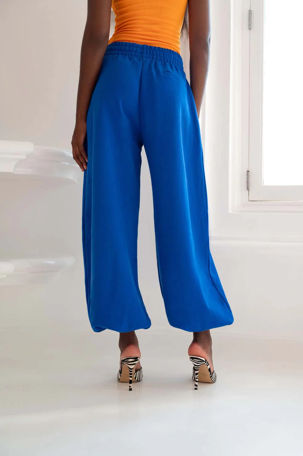 Kaia Logo Embroidered Cotton Parachute Sweatpants - Cobalt - Image 6