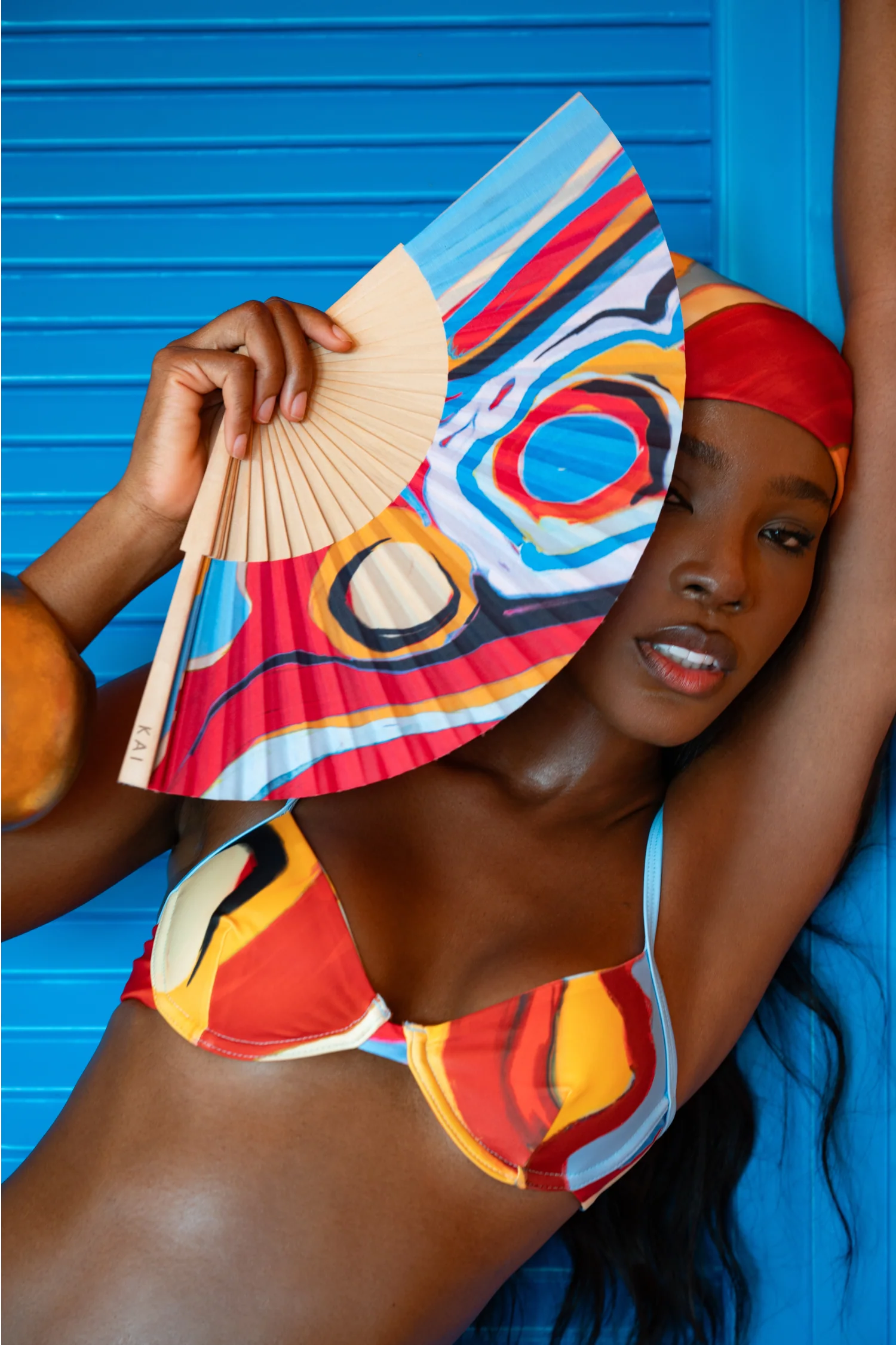 Kaikini Printed Balcony Bikini Top - Isimi Print - Blue - Image 4