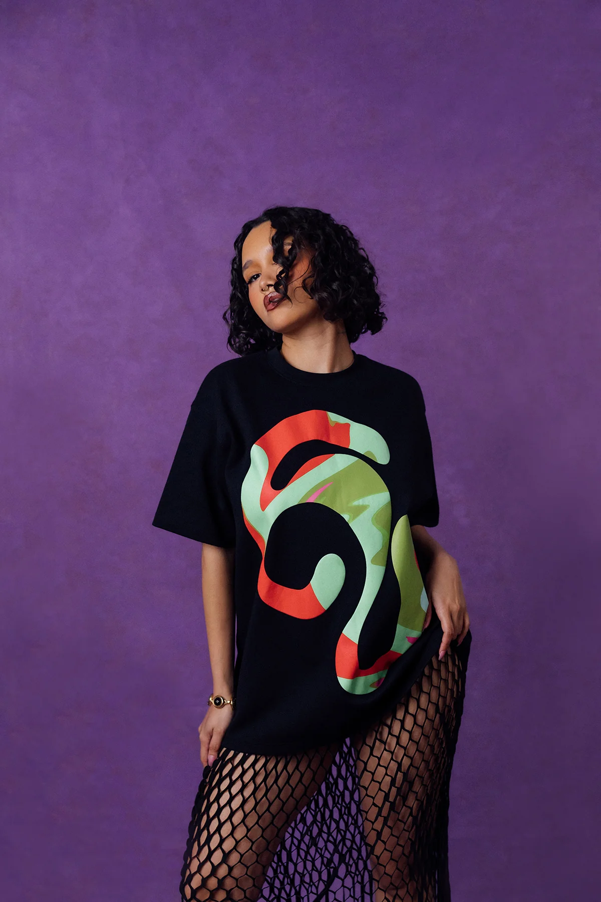 Kaili Oversized Cotton Logo Printed T-Shirt - Black - Image 3