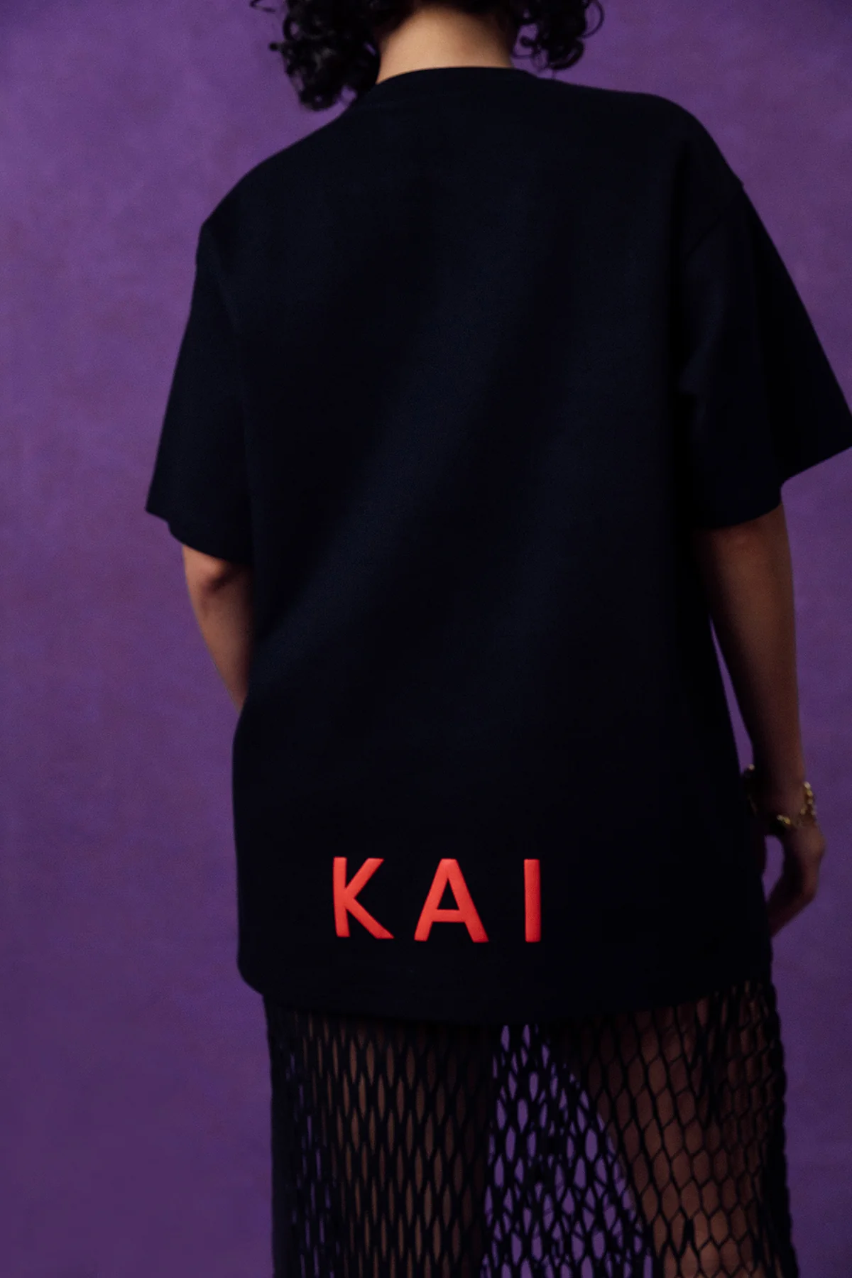 Kaili Oversized Cotton Logo Printed T-Shirt - Black - Image 4