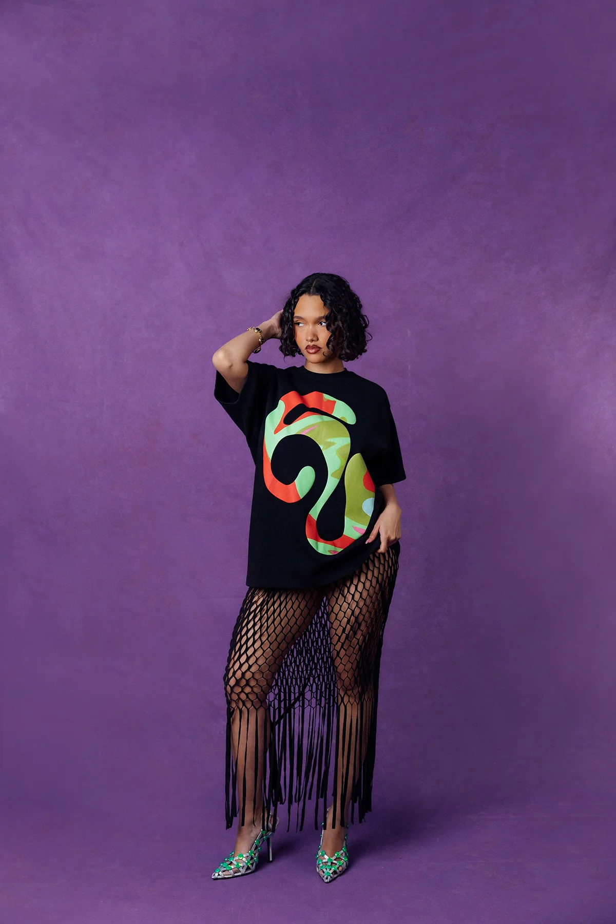 Kaili Oversized Cotton Logo Printed T-Shirt - Black - Image 5