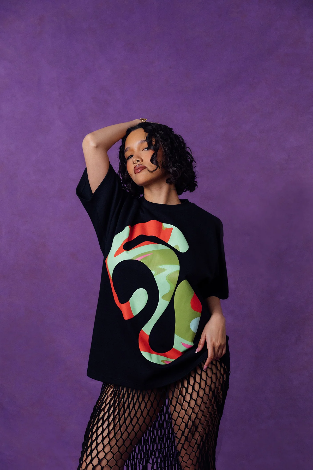 Kaili Oversized Cotton Logo Printed T-Shirt - Black - Image 6