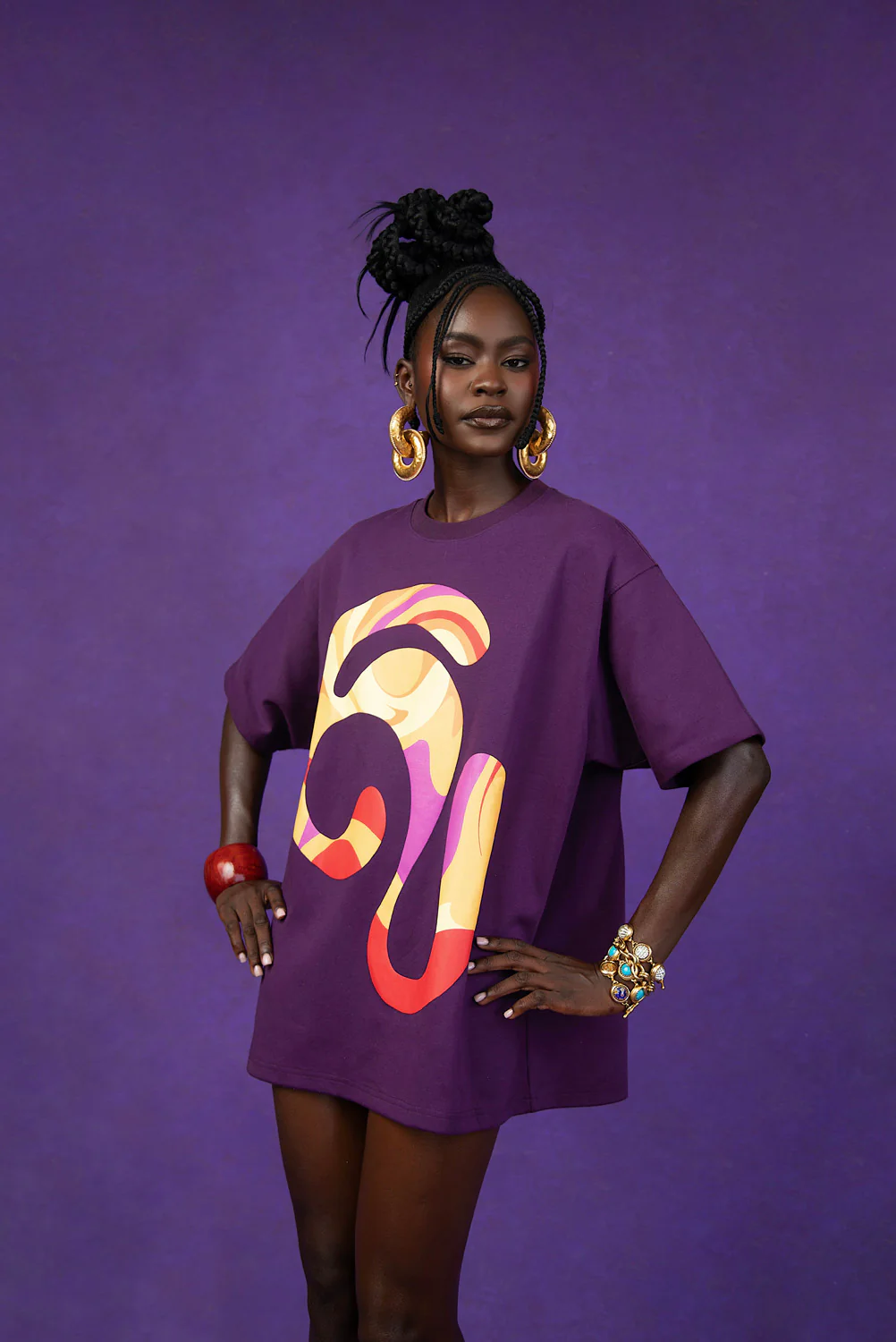 Kaili Oversized Cotton Logo Printed T-Shirt - Purple - Image 3