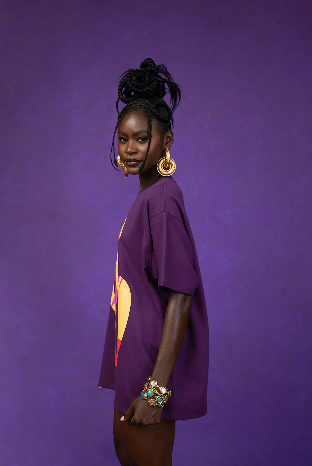 Kaili Oversized Cotton Logo Printed T-Shirt - Purple - Image 4