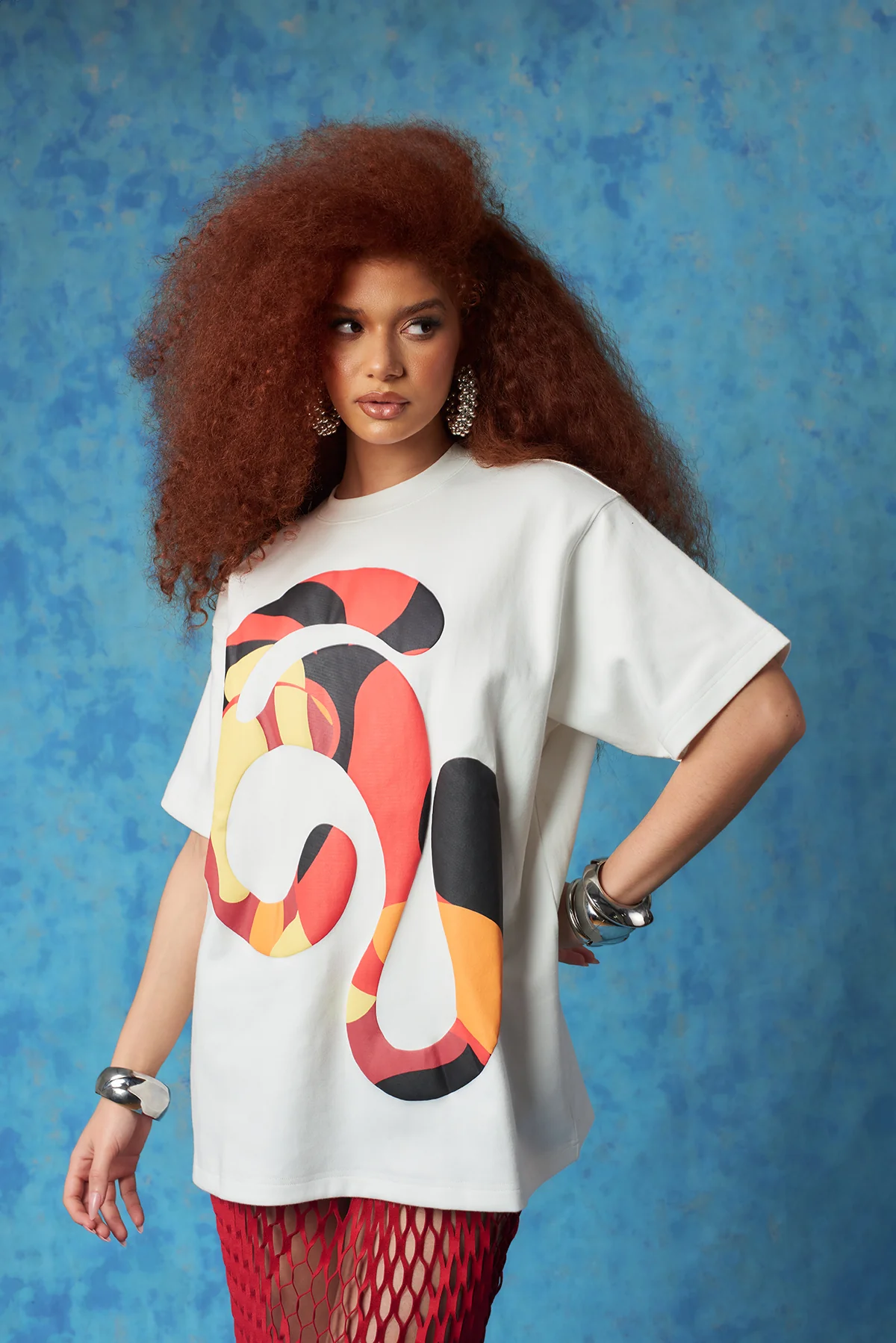 Kaili Oversized Cotton Logo Printed T-Shirt - White - Image 3