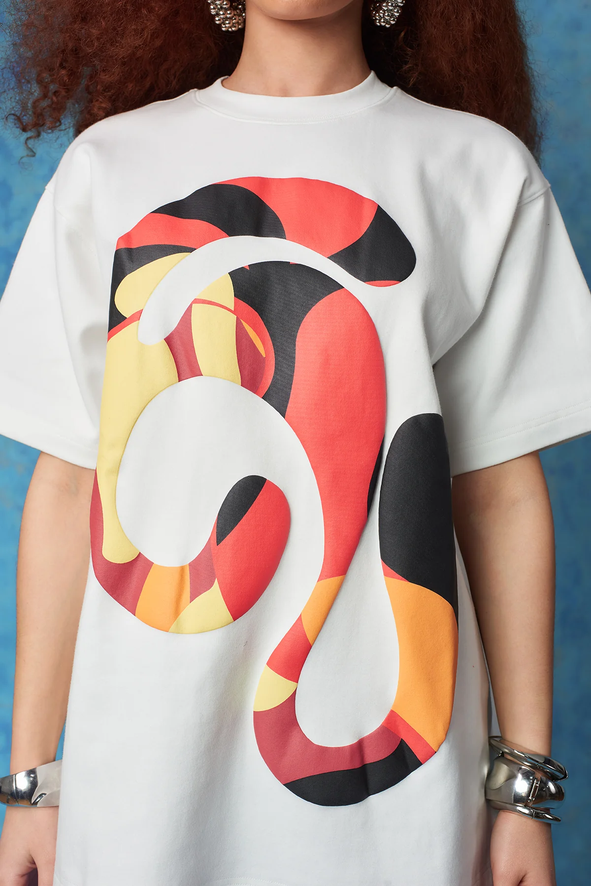 Kaili Oversized Cotton Logo Printed T-Shirt - White - Image 6