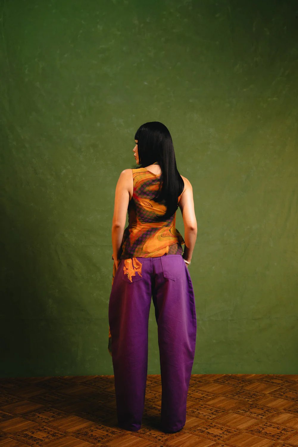 Khala Denim Barrel Leg Logo Embroidered Jeans - Purple - Image 4