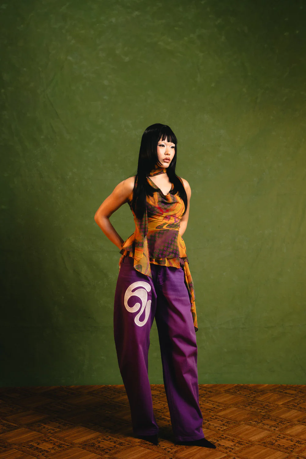 Khala Denim Barrel Leg Logo Embroidered Jeans - Purple - Image 5