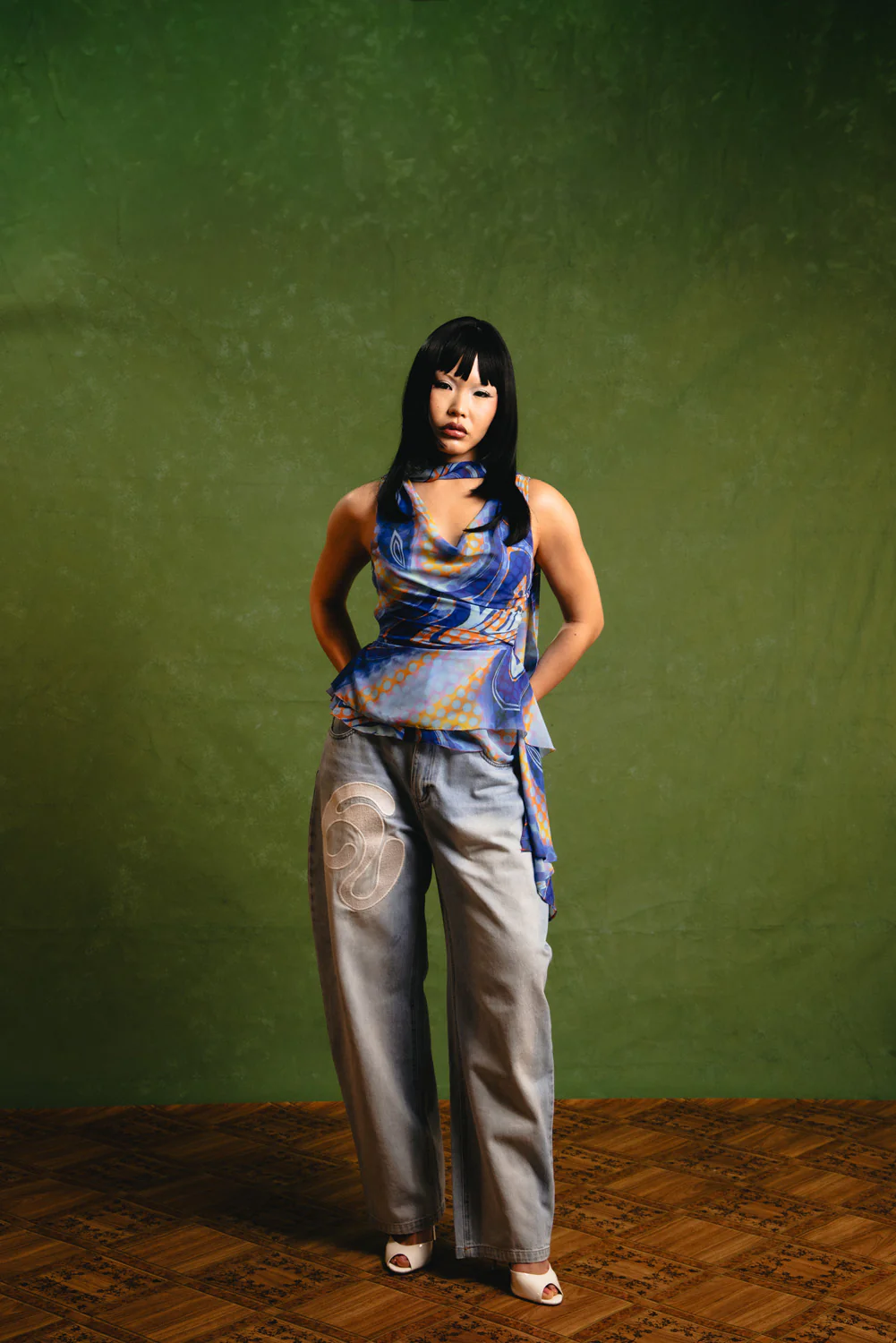 Koa Denim Barrel Leg Logo Embroidered Jeans - Light Blue - Image 3