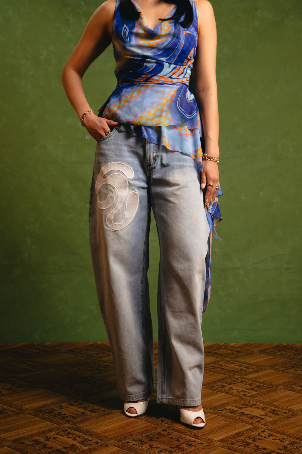 Koa Denim Barrel Leg Logo Embroidered Jeans - Light Blue - Image 5