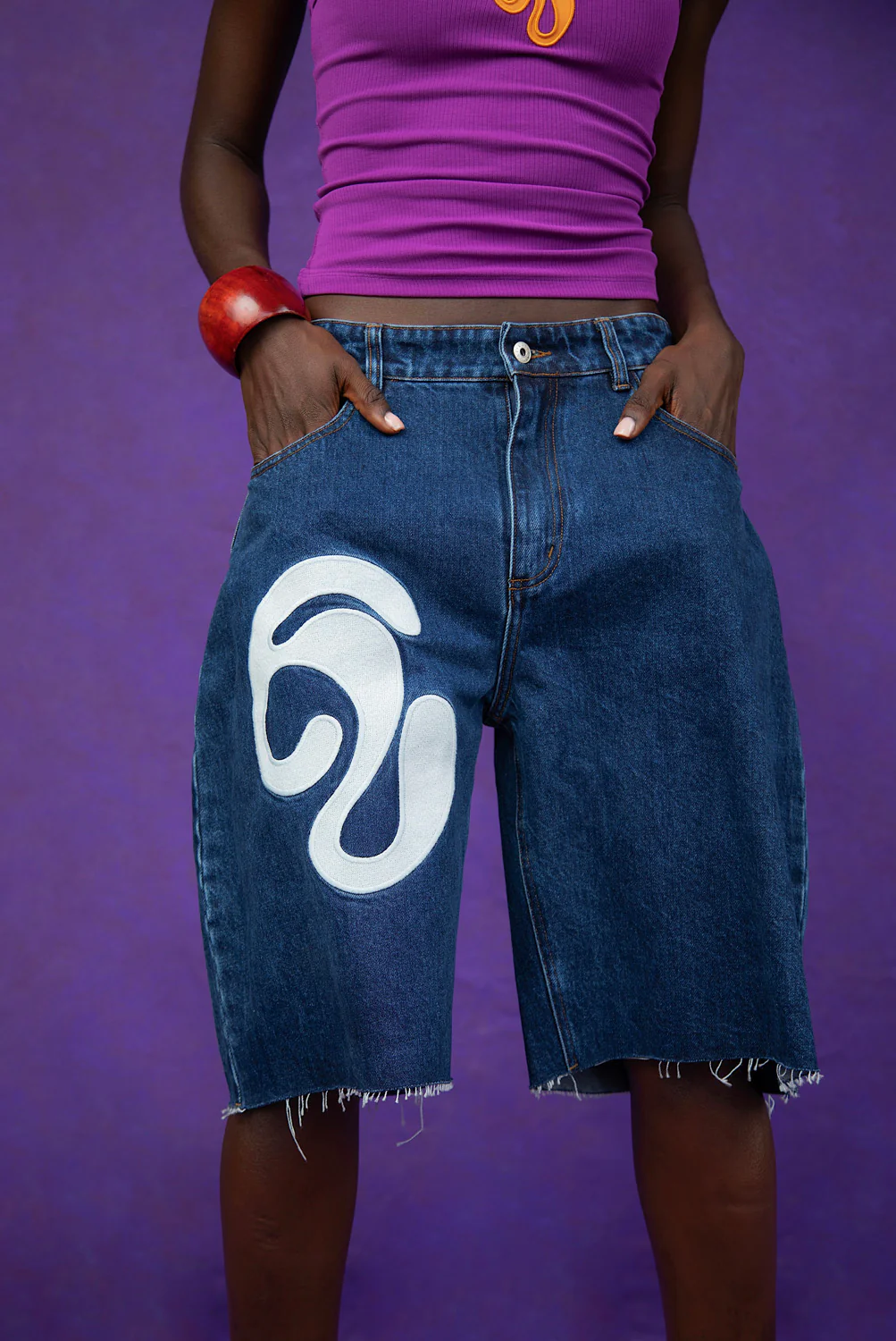 Koa Denim Logo Embroidered Jorts - Blue Denim - Image 3