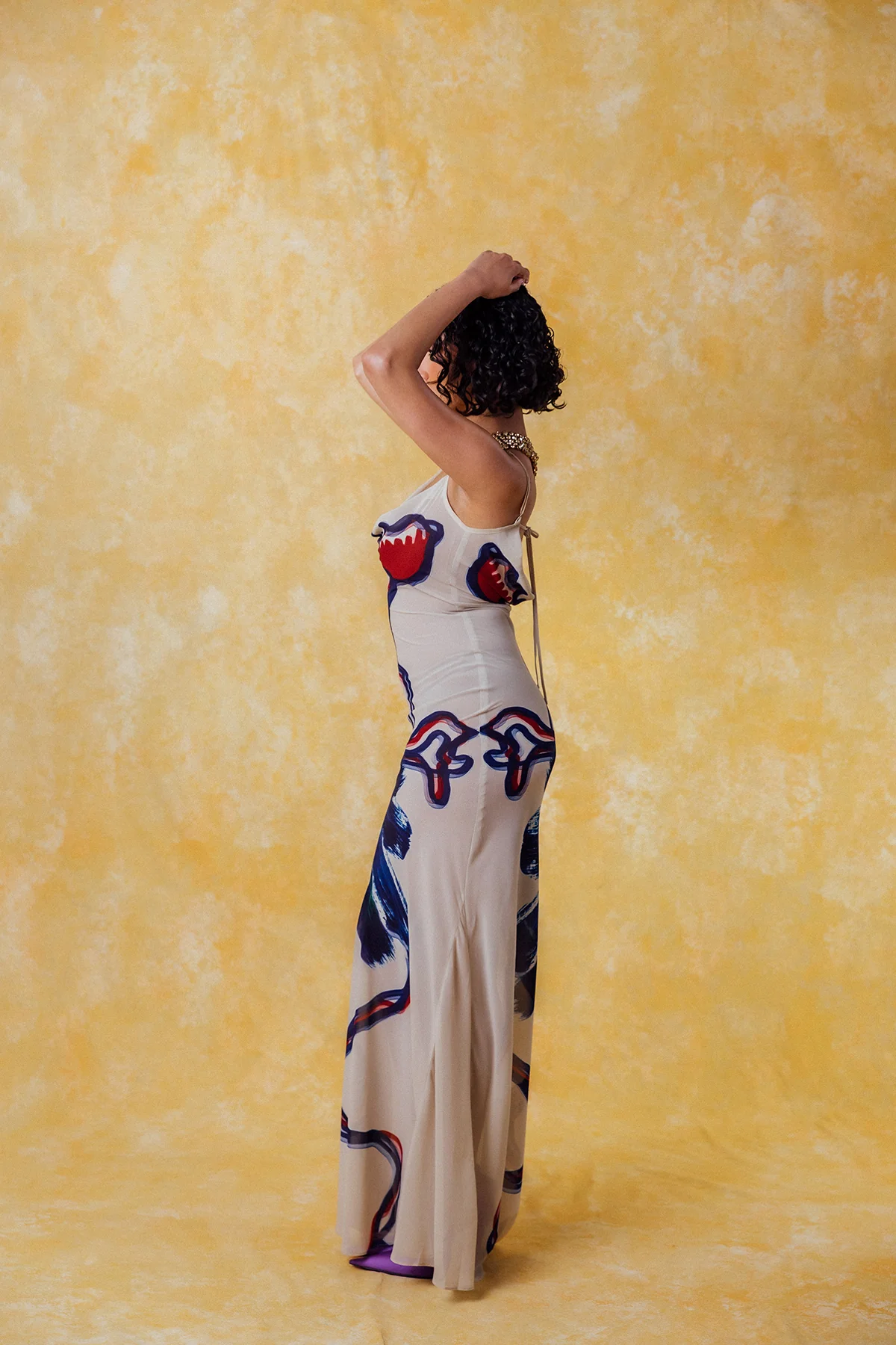 Lilla Cowl Neck Backless Silky Printed Dress - Image 3
