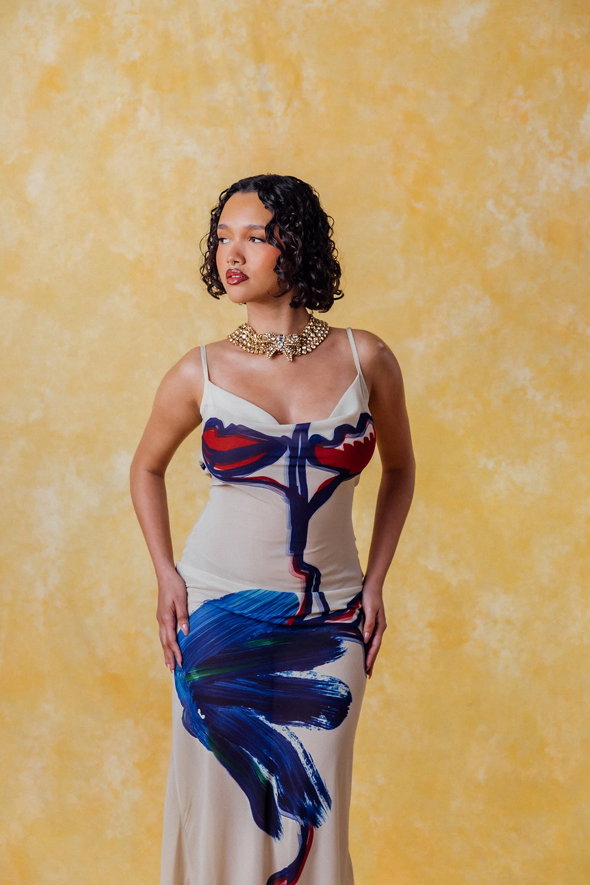 Lilla Cowl Neck Backless Silky Printed Dress - Image 6