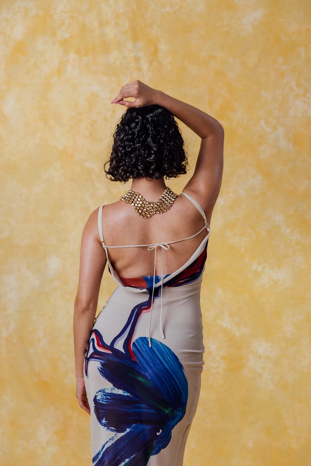 Lilla Cowl Neck Backless Silky Printed Dress - Image 7