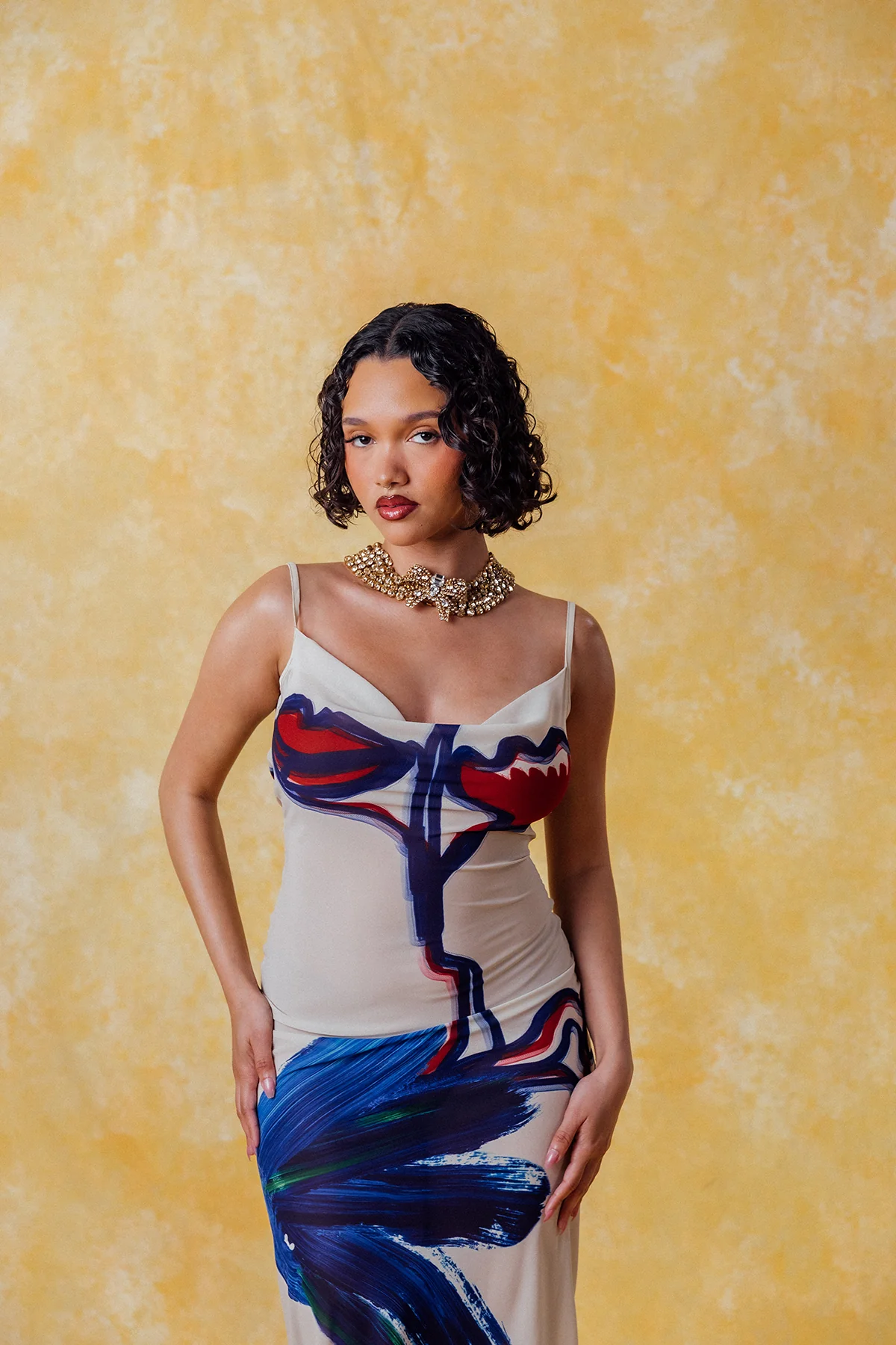 Lilla Cowl Neck Backless Silky Printed Dress - Image 8