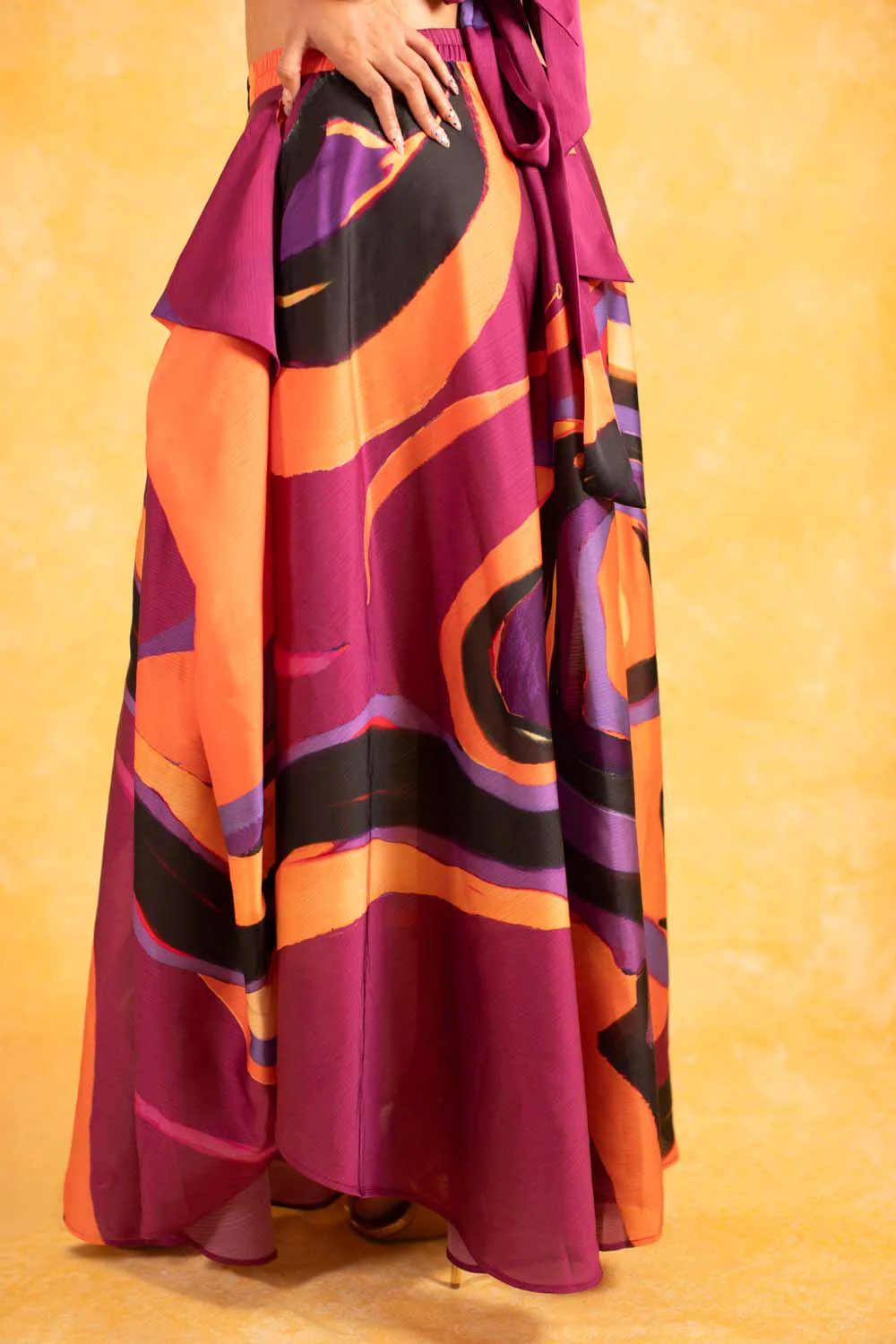 Malia Ruched Silky Satin Printed Maxi Skirt - Isimi Print - Magenta - Image 2