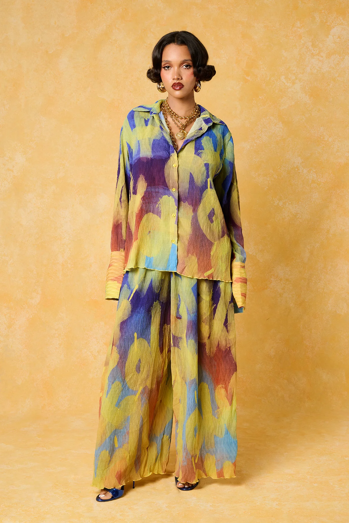 Mawuli Printed Plisse Shirt - Ayo Print Blue - Image 4