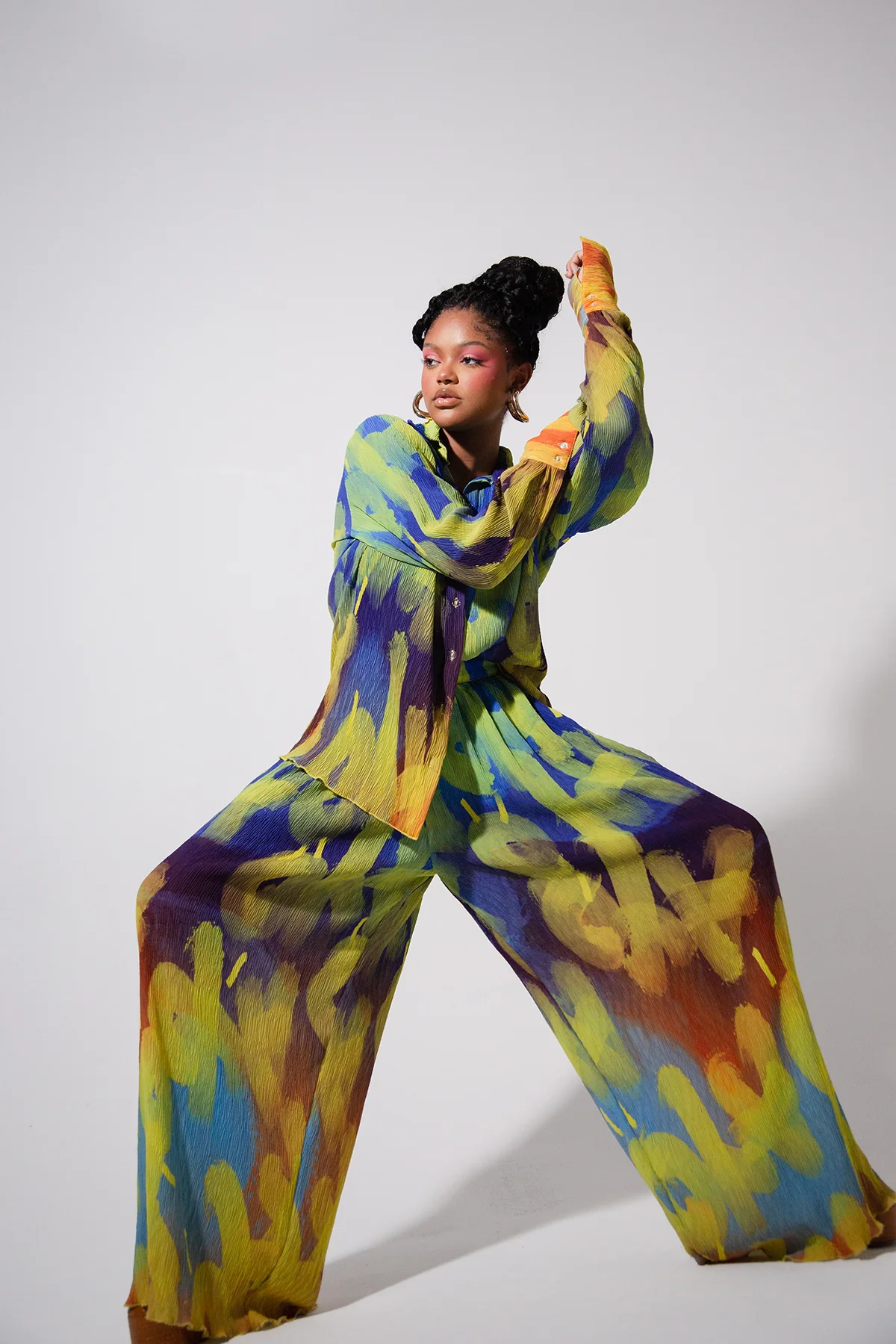 Mawuli Printed Plisse Shirt - Ayo Print Blue - Image 5