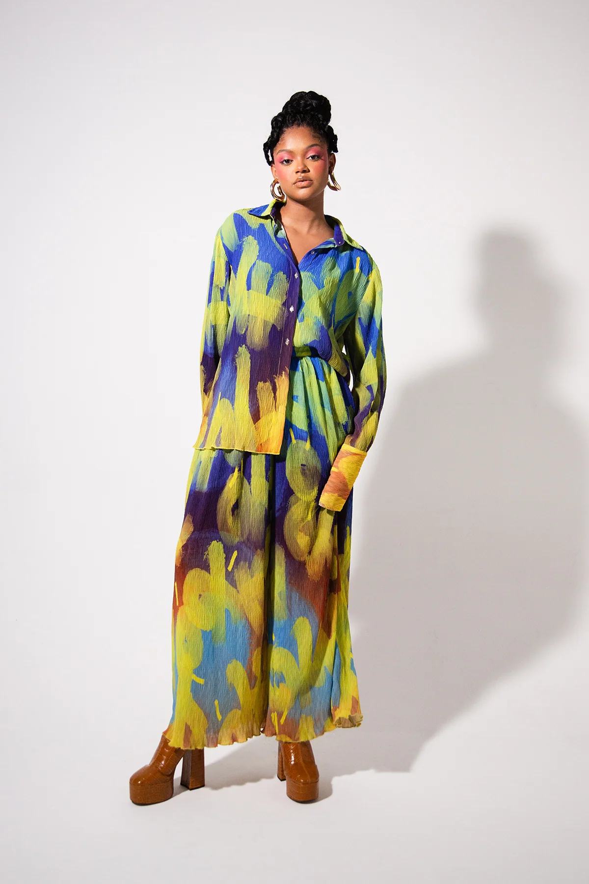 Mawuli Printed Plisse Shirt - Ayo Print Blue - Image 6