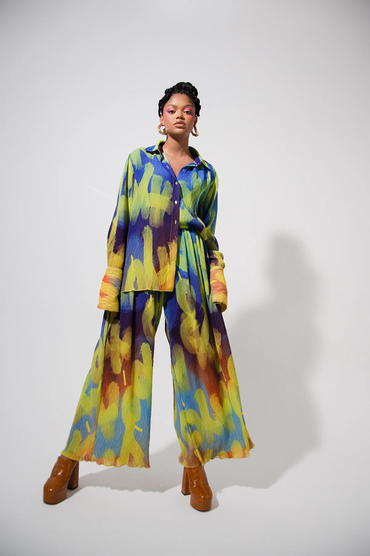 Mawuli Printed Plisse Shirt - Ayo Print Blue - Image 7