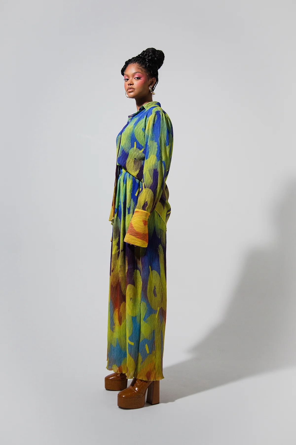 Mawuli Printed Plisse Shirt - Ayo Print Blue - Image 8