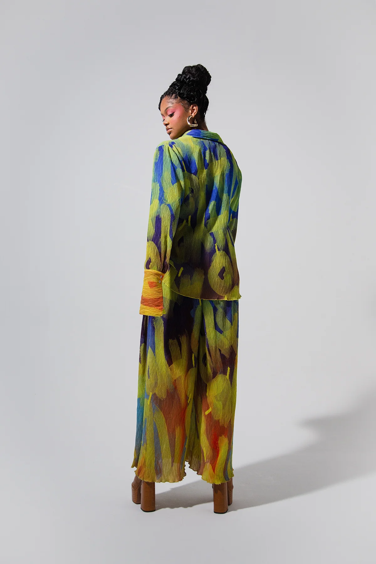 Mawuli Printed Plisse Shirt - Ayo Print Blue - Image 9
