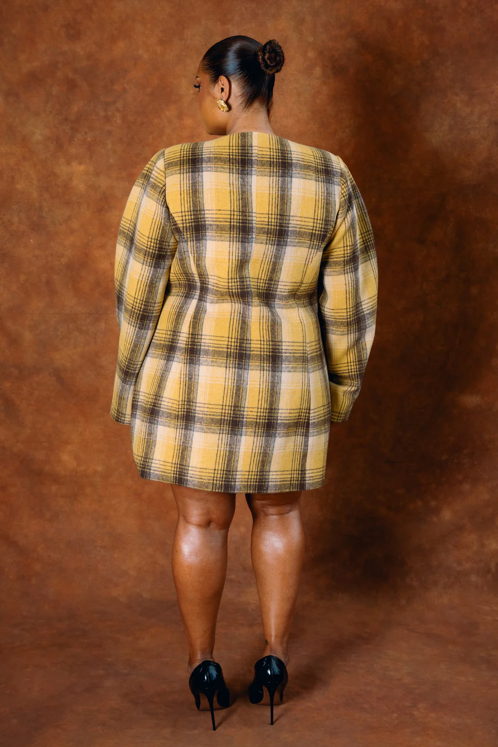 Monroe Checkered Double-Breasted Mini Dress - Gold - Image 2