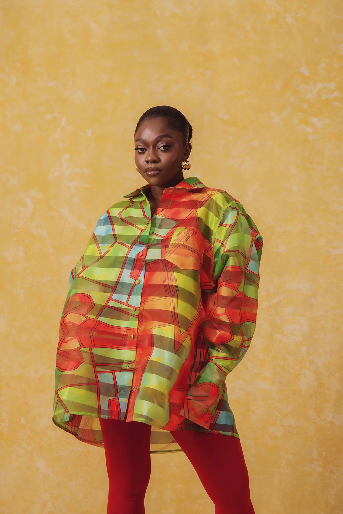 Muwa Technical Organza Oversized Long Sleeve Shirt - Teiha Print - Image 3