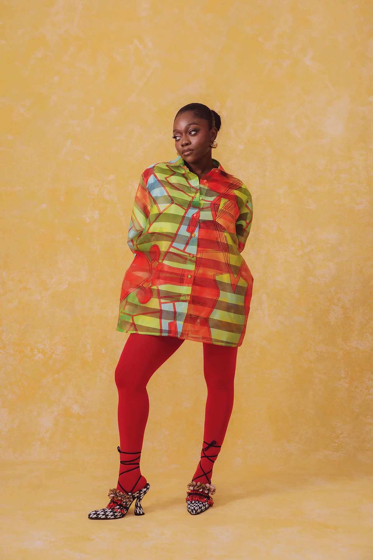 Muwa Technical Organza Oversized Long Sleeve Shirt - Teiha Print - Image 4