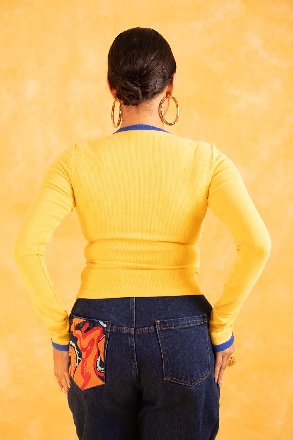 Nao Cotton Logo Embroidered Long Sleeve Top - Yellow - Image 3