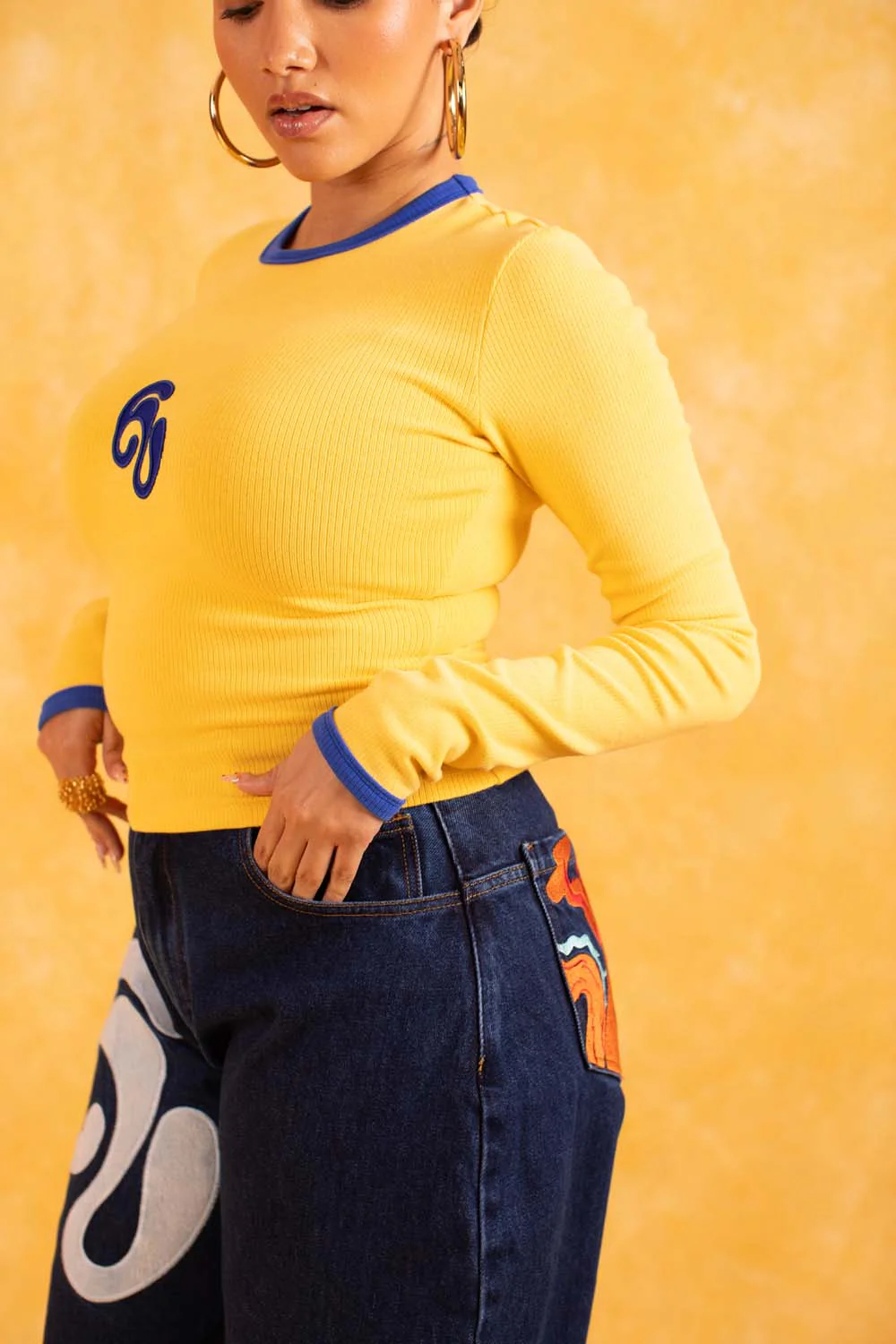 Nao Cotton Logo Embroidered Long Sleeve Top - Yellow - Image 4