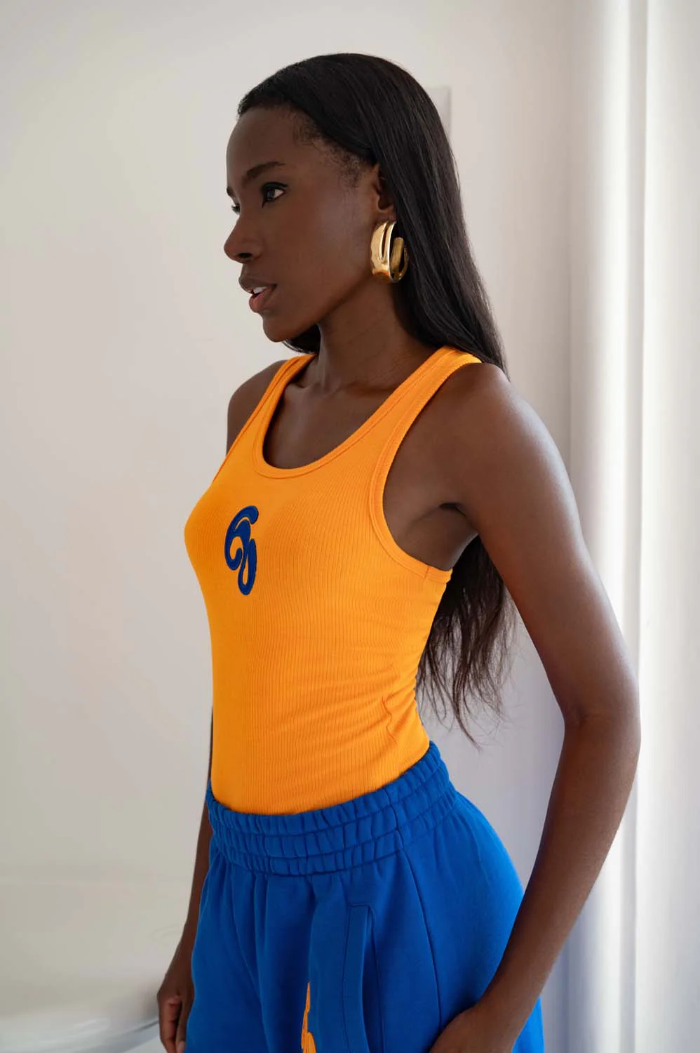Nao Cotton Logo Embroidered Racer Back Vest Top - Orange - Image 3